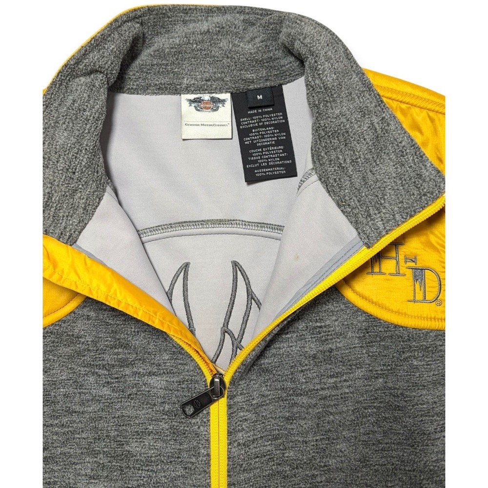 Harley-Davidson Womens Gray Fleece Yellow Quilted Shoulder Zip Jacket Medium - Picture 6 of 8